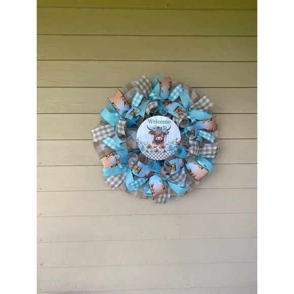 Highland Cow Welcome Wreath – Rustic Farmhouse Fall Design Wall or Door Decor - Picture 7 of 7